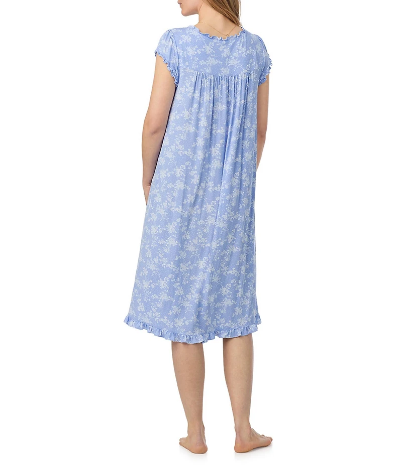 Eileen West Floral Print Cap Sleeve Sweetheart Neck Jersey Knit Waltz Nightgown