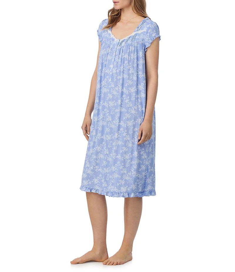 Eileen West Floral Print Cap Sleeve Sweetheart Neck Jersey Knit Waltz Nightgown