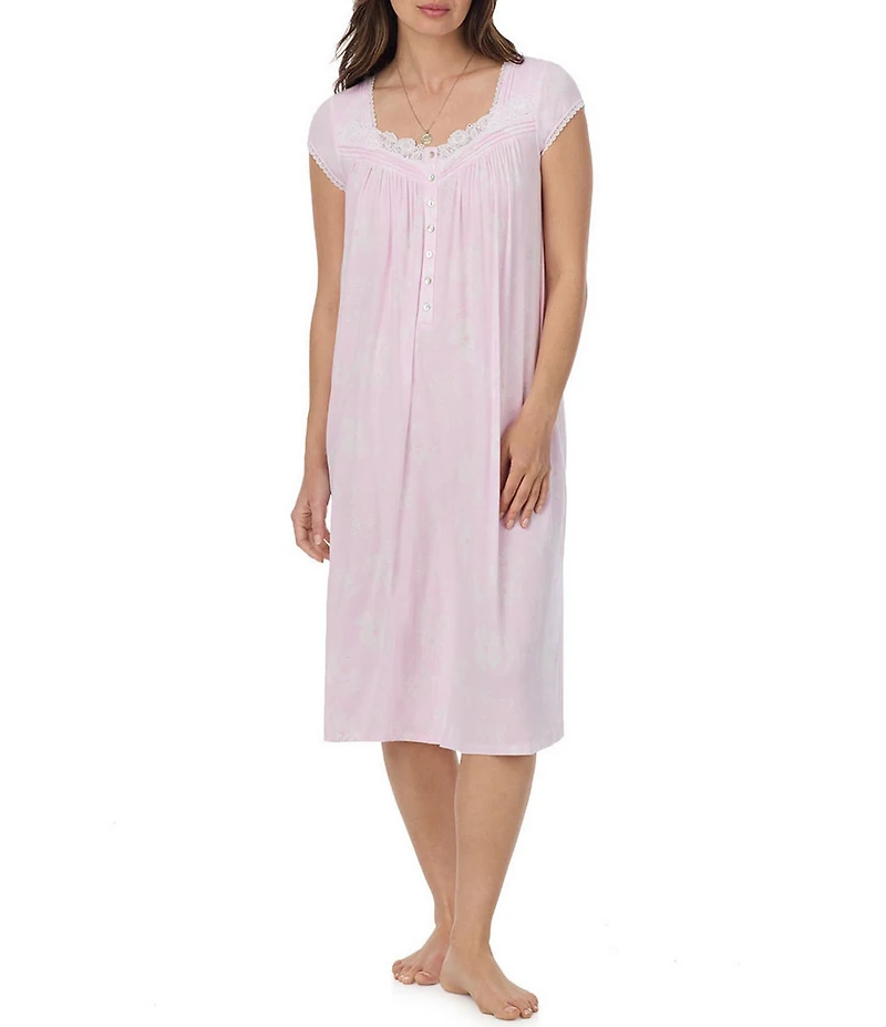 Eileen West Floral Print Cap Sleeve Sweetheart Neck Jersey Knit Waltz Nightgown