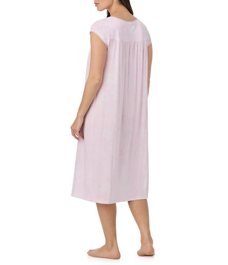 Eileen West Floral Print Cap Sleeve Sweetheart Neck Jersey Knit Waltz Nightgown