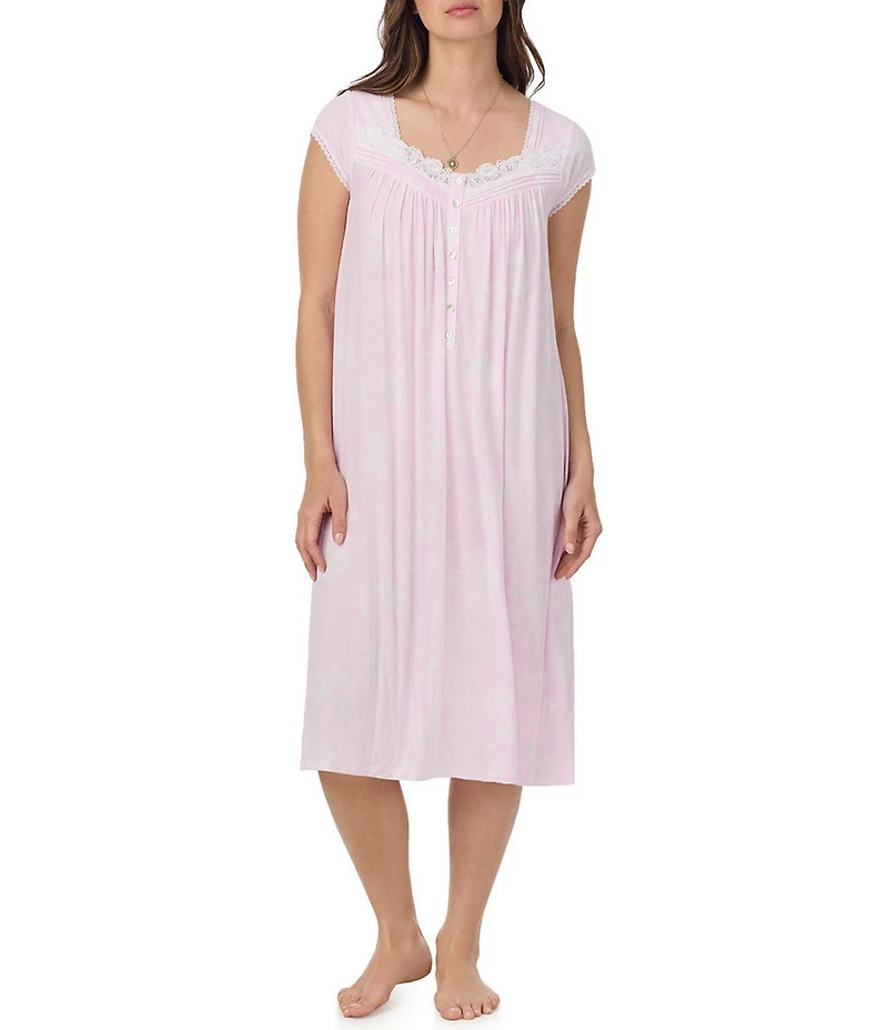 Eileen West Floral Print Cap Sleeve Sweetheart Neck Jersey Knit Waltz Nightgown