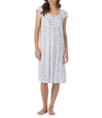 Eileen West Floral Print Cap Sleeve Sweetheart Neck Jersey Knit Waltz Nightgown