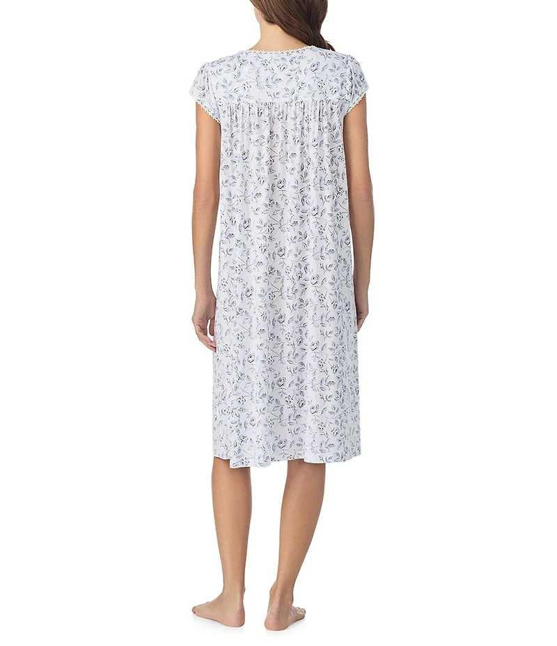 Eileen West Floral Print Cap Sleeve Sweetheart Neck Jersey Knit Waltz Nightgown