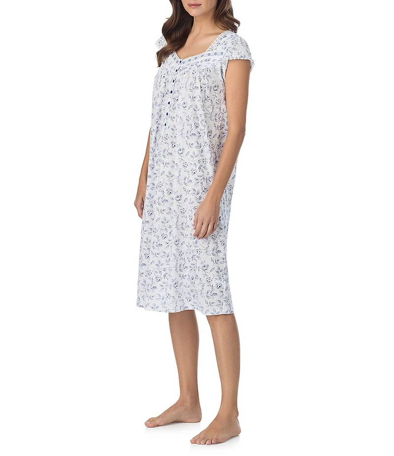 Eileen West Floral Print Cap Sleeve Sweetheart Neck Jersey Knit Waltz Nightgown