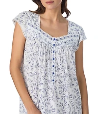 Eileen West Floral Print Cap Sleeve Sweetheart Neck Jersey Knit Waltz Nightgown