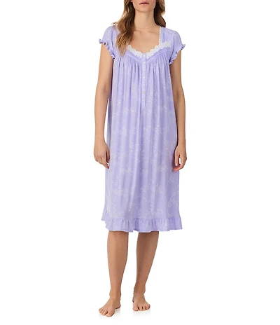 Eileen West Floral Print Cap Sleeve Sweetheart Neck Jersey Knit Waltz Nightgown