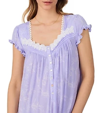 Eileen West Floral Print Cap Sleeve Sweetheart Neck Jersey Knit Waltz Nightgown