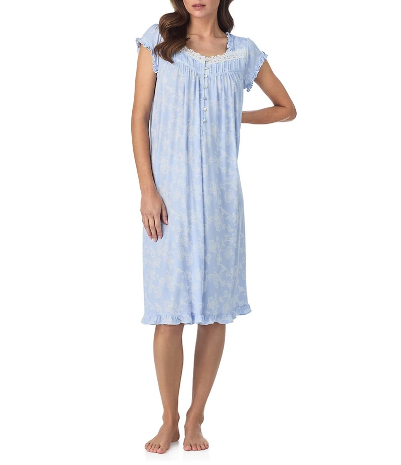 Eileen West Floral Print Cap Sleeve Sweetheart Neck Jersey Knit Waltz Nightgown