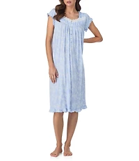 Eileen West Floral Print Cap Sleeve Sweetheart Neck Jersey Knit Waltz Nightgown