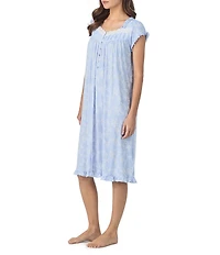Eileen West Floral Print Cap Sleeve Sweetheart Neck Jersey Knit Waltz Nightgown