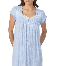Eileen West Floral Print Cap Sleeve Sweetheart Neck Jersey Knit Waltz Nightgown