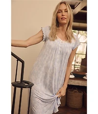 Eileen West Floral Print Cap Sleeve Sweetheart Neck Jersey Knit Waltz Nightgown