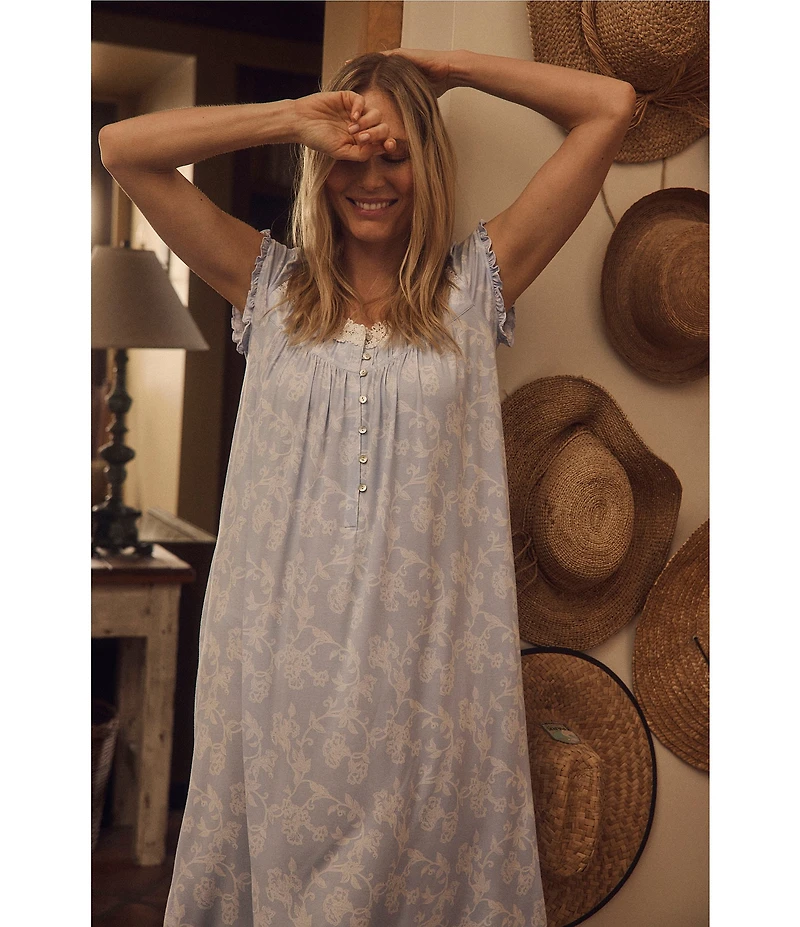 Eileen West Floral Print Cap Sleeve Sweetheart Neck Jersey Knit Waltz Nightgown