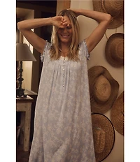 Eileen West Floral Print Cap Sleeve Sweetheart Neck Jersey Knit Waltz Nightgown