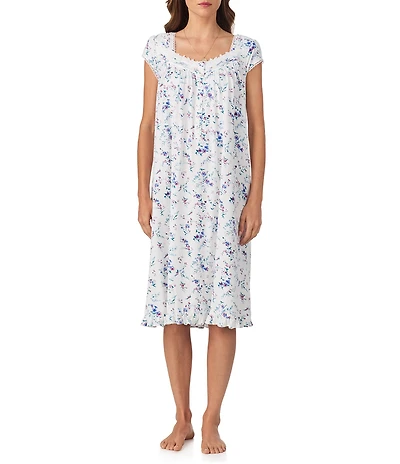 Eileen West Floral Print Cap Sleeve Sweetheart Neck Pointelle Knit Waltz Nightgown