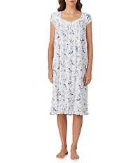 Eileen West Floral Print Cap Sleeve Sweetheart Neck Pointelle Knit Waltz Nightgown