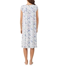 Eileen West Floral Print Cap Sleeve Sweetheart Neck Pointelle Knit Waltz Nightgown