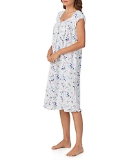 Eileen West Floral Print Cap Sleeve Sweetheart Neck Pointelle Knit Waltz Nightgown