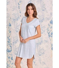 Eileen West Floral Print Cap Sleeve V-Neck Jersey Knit Sleepshirt