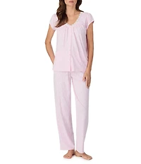 Eileen West Floral Print Cap Sleeve V-Neck Knit Long Pajama Set