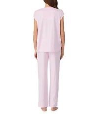 Eileen West Floral Print Cap Sleeve V-Neck Knit Long Pajama Set