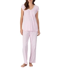 Eileen West Floral Print Cap Sleeve V-Neck Knit Long Pajama Set