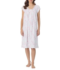 Eileen West Floral Print Cap Sleeve V-Neck Pointelle Waltz Nightgown