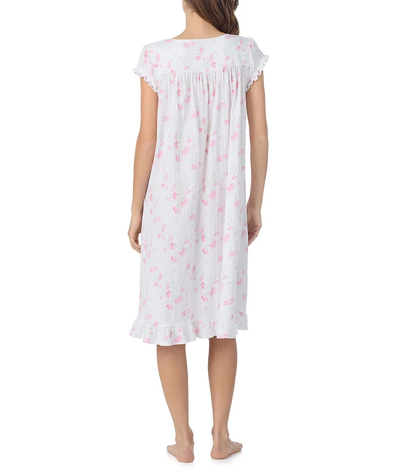 Eileen West Floral Print Cap Sleeve V-Neck Pointelle Waltz Nightgown