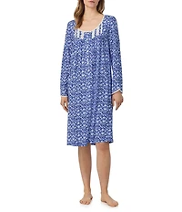 Eileen West Floral Print Long Sleeve Scoop Neck Jersey Knit Waltz Nightgown