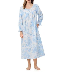 Eileen West Floral Print Long Sleeve Scoop Neck Woven Cotton Ballet Nightgown