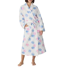 Eileen West Floral Print Long Sleeve Shawl Collar Quilted Knit Ballet Wrap Robe