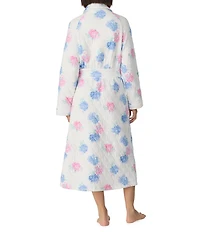 Eileen West Floral Print Long Sleeve Shawl Collar Quilted Knit Ballet Wrap Robe