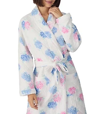 Eileen West Floral Print Long Sleeve Shawl Collar Quilted Knit Ballet Wrap Robe