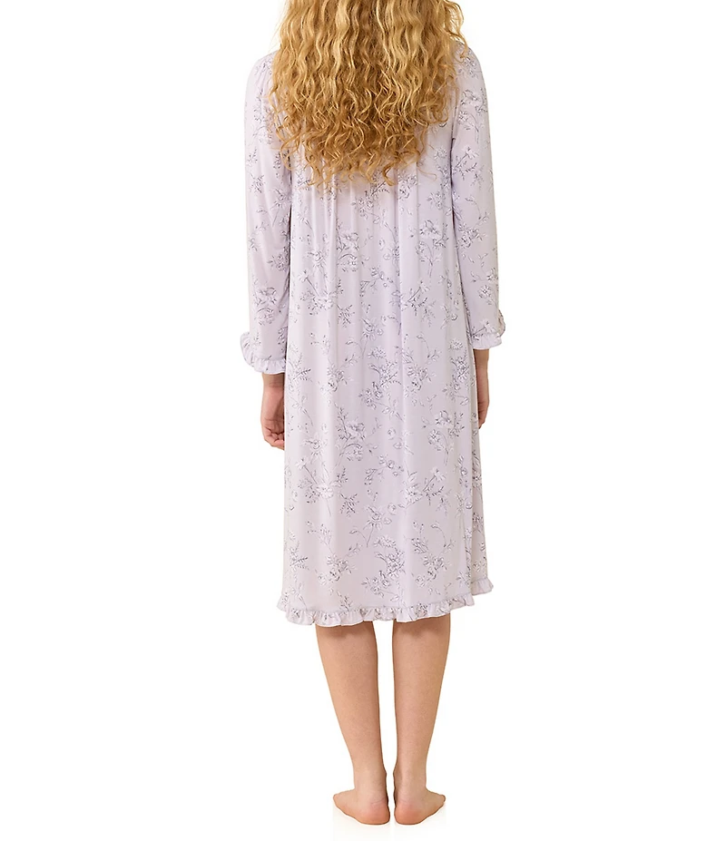 Eileen West Floral Print Long Sleeve Sweetheart Neck Jersey Knit Waltz Nightgown