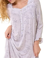 Eileen West Floral Print Long Sleeve Sweetheart Neck Jersey Knit Waltz Nightgown