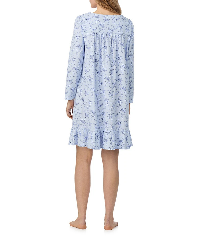 Eileen West Floral Print Long Sleeve Sweetheart Neck Peached Jersey Knit Short Nightgown