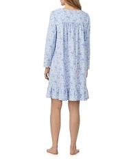 Eileen West Floral Print Long Sleeve Sweetheart Neck Peached Jersey Knit Short Nightgown
