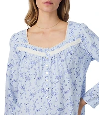 Eileen West Floral Print Long Sleeve Sweetheart Neck Peached Jersey Knit Short Nightgown