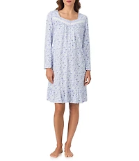 Eileen West Floral Print Long Sleeve Sweetheart Neck Peached Jersey Knit Short Nightgown