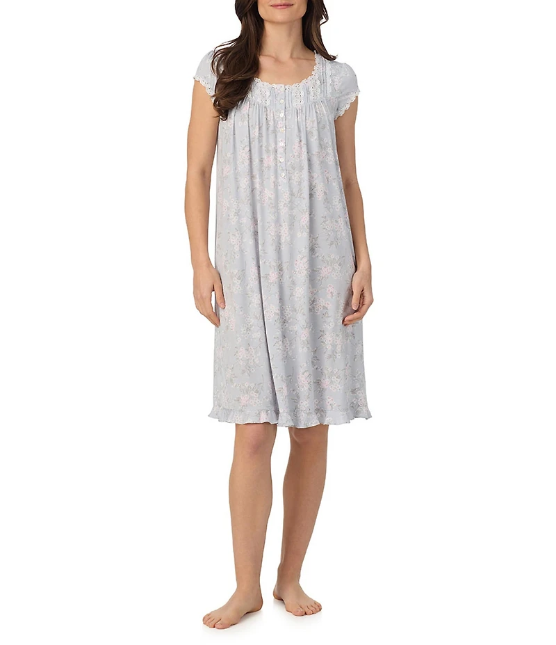 Eileen West Floral Print Modal Jersey Knit Cap Sleeve Scoop Neck Waltz Nightgown