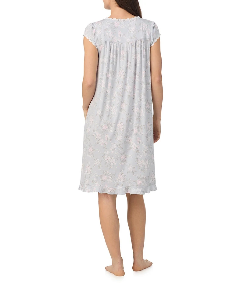 Eileen West Floral Print Modal Jersey Knit Cap Sleeve Scoop Neck Waltz Nightgown