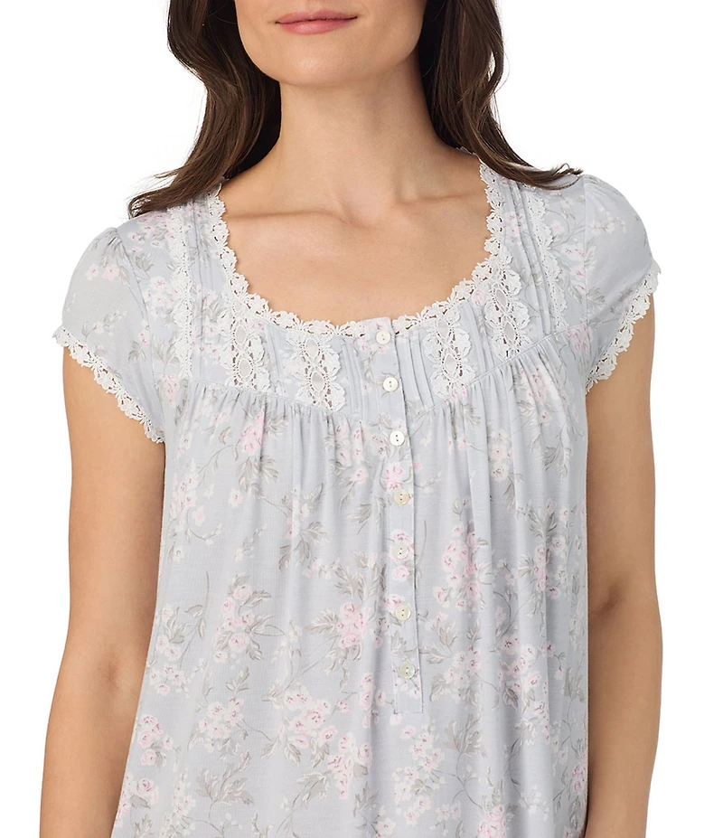 Eileen West Floral Print Modal Jersey Knit Cap Sleeve Scoop Neck Waltz Nightgown