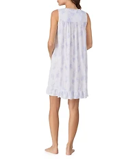 Eileen West Floral Print Sleeveless Round Neck Cotton Pointelle Knit Chemise