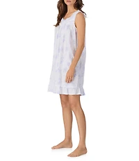 Eileen West Floral Print Sleeveless Round Neck Cotton Pointelle Knit Chemise