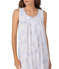 Eileen West Floral Print Sleeveless Round Neck Cotton Pointelle Knit Chemise