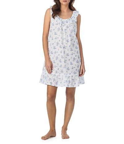 Eileen West Floral Print Sleeveless Ruffled Scoop Neck Woven Chemise