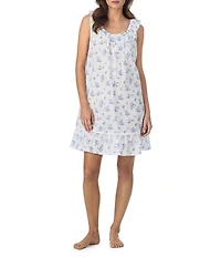 Eileen West Floral Print Sleeveless Ruffled Scoop Neck Woven Chemise
