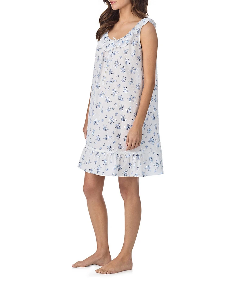 Eileen West Floral Print Sleeveless Ruffled Scoop Neck Woven Chemise