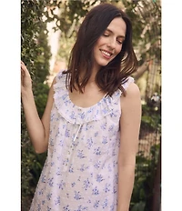 Eileen West Floral Print Sleeveless Ruffled Scoop Neck Woven Chemise