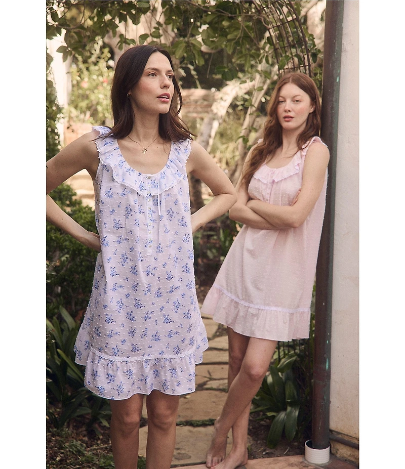 Eileen West Floral Print Sleeveless Ruffled Scoop Neck Woven Chemise